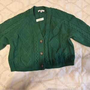 Madewell Green Cable-Knit Cropped Cardigan